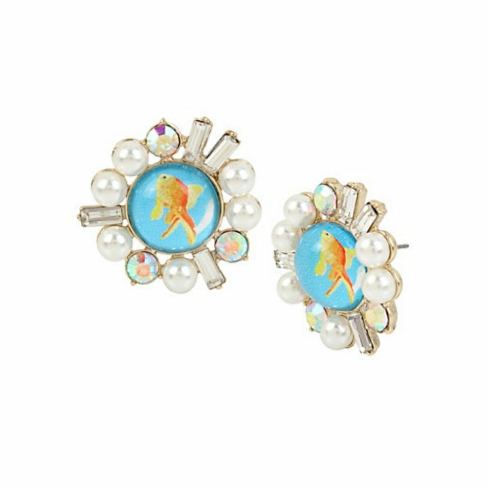 Betsey Johnson Granny Chic Fish Stud Earrings